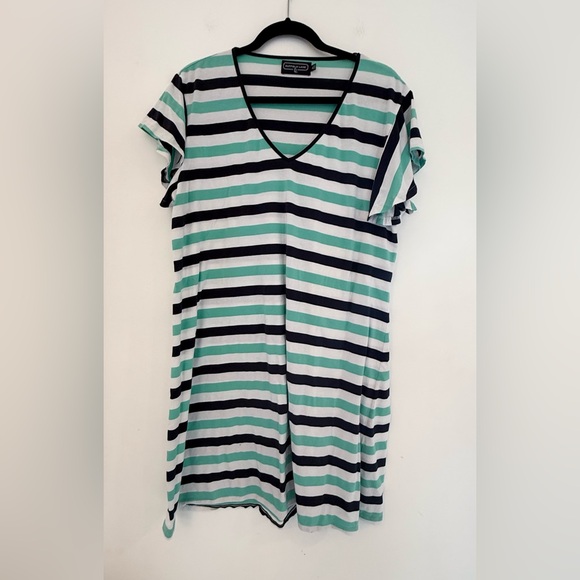 Duffield Lane XL Mint Navy Striped t-shirt dress beach coverup flutter sleeve - Picture 1 of 7